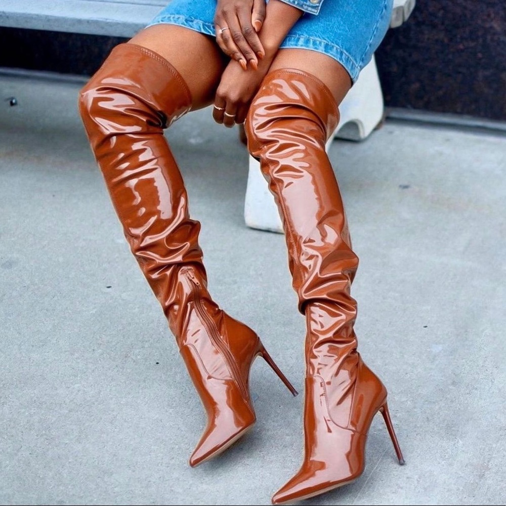 VAVA COGNAC PATENT BOOTS